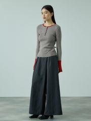 配色キーネックリブニットプルオーバー≪手洗い可能≫