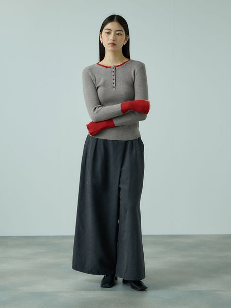 配色キーネックリブニットプルオーバー≪手洗い可能≫