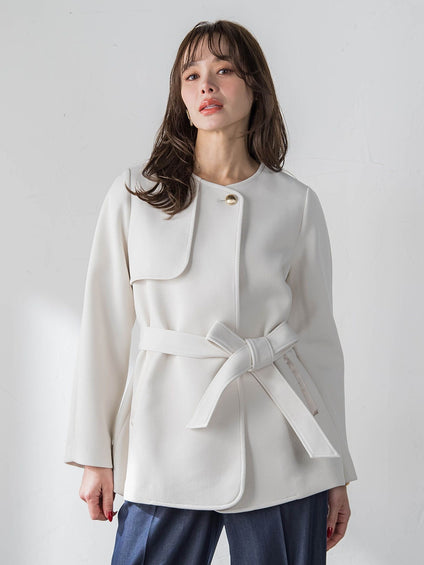 ノーカラーハーフコート