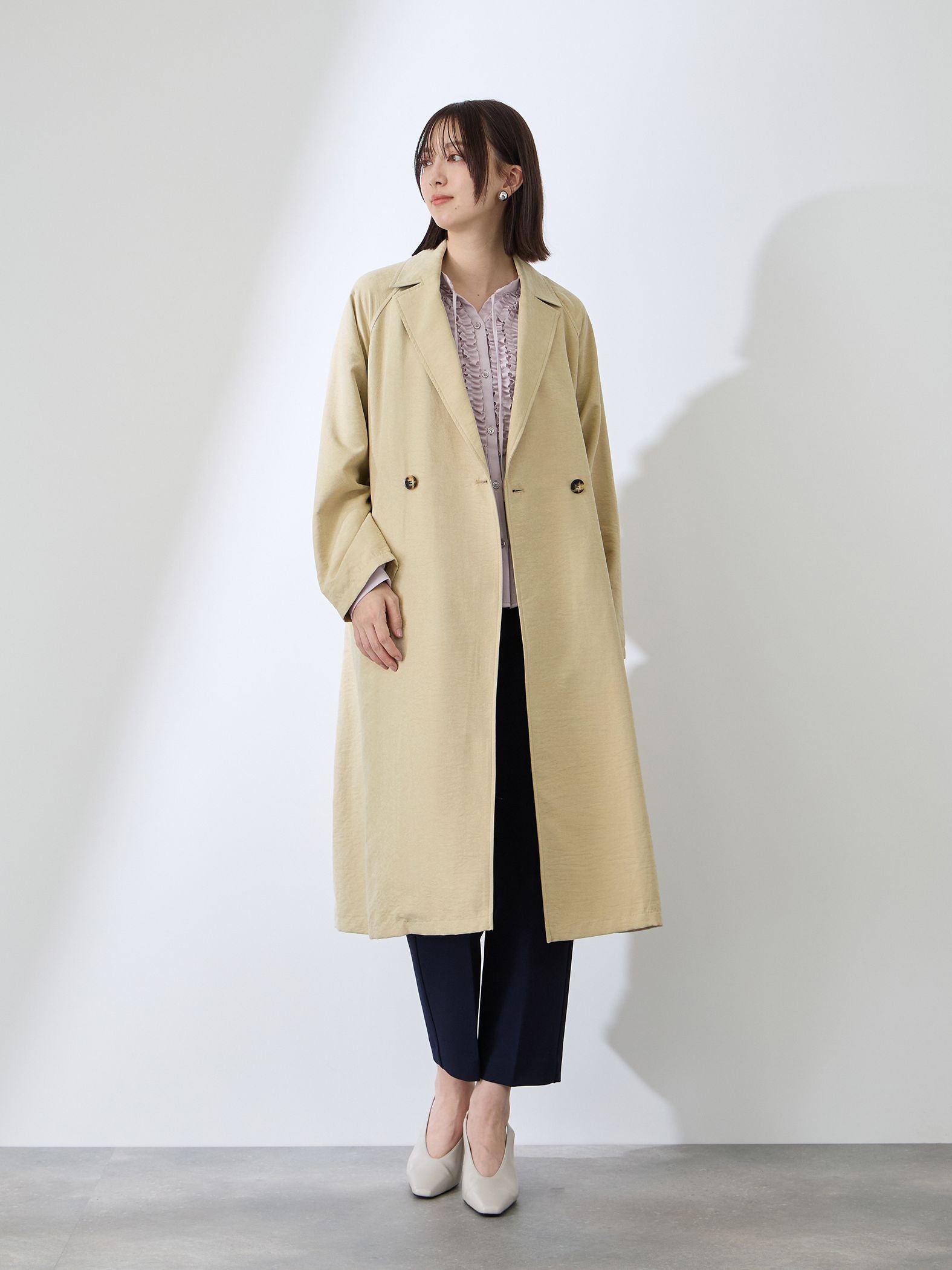 スウェードライクピーチガウントレンチコート