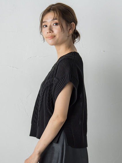 メッシュケーブルニットベスト≪手洗い可能≫