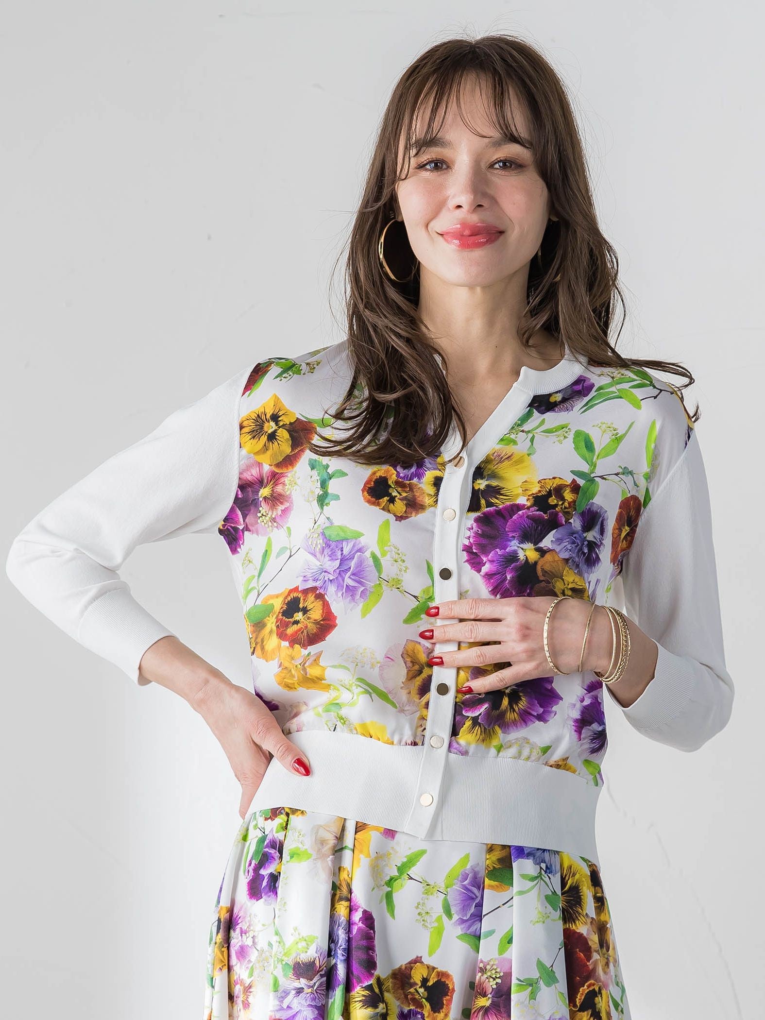 【KEITA KAWASAKI × Viaggio Bluコラボ】パンジープリントカーディガン