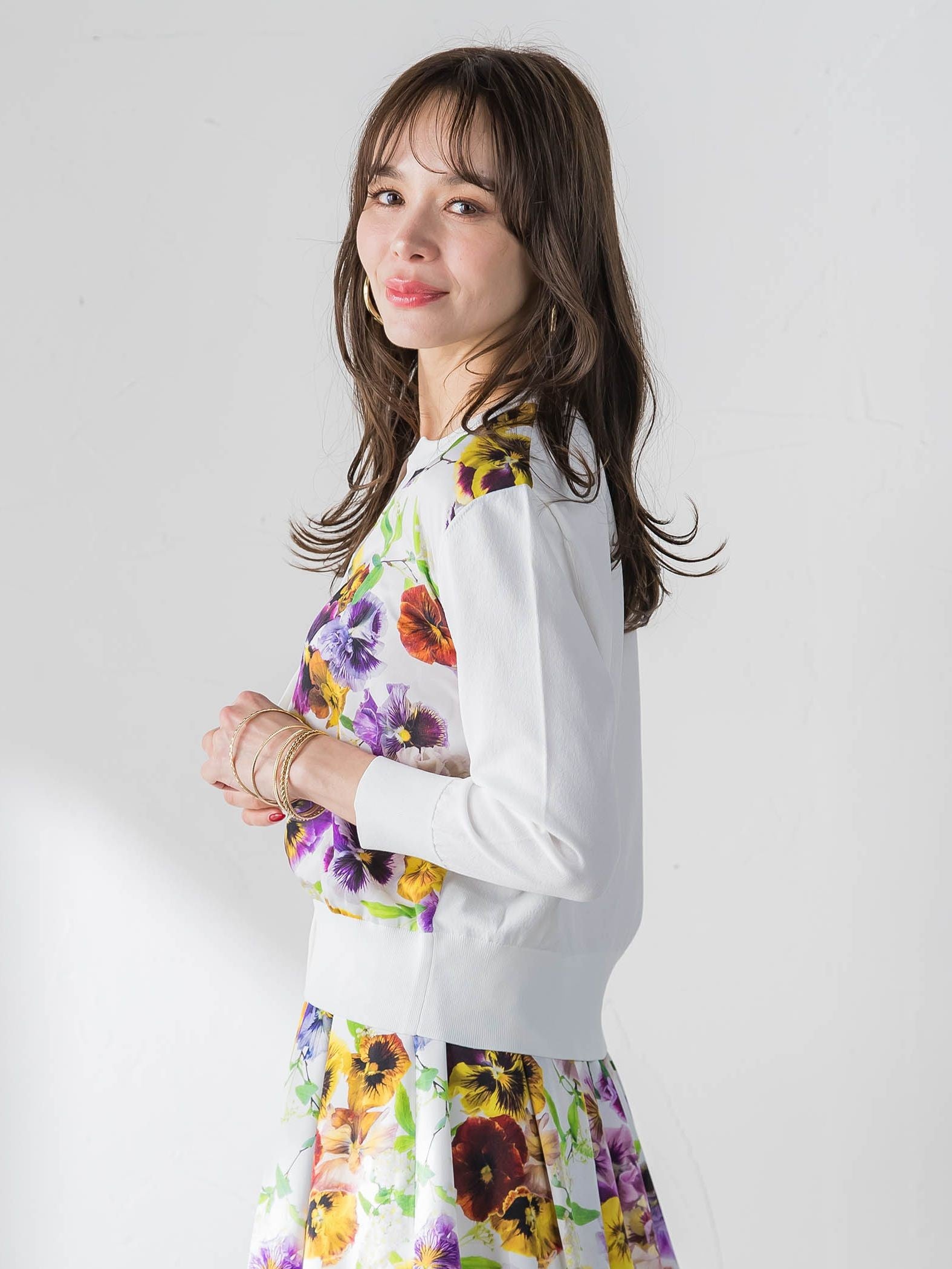 【KEITA KAWASAKI × Viaggio Bluコラボ】パンジープリントカーディガン