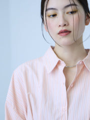 《きちんと映え》ストライプウエストタックシャツ