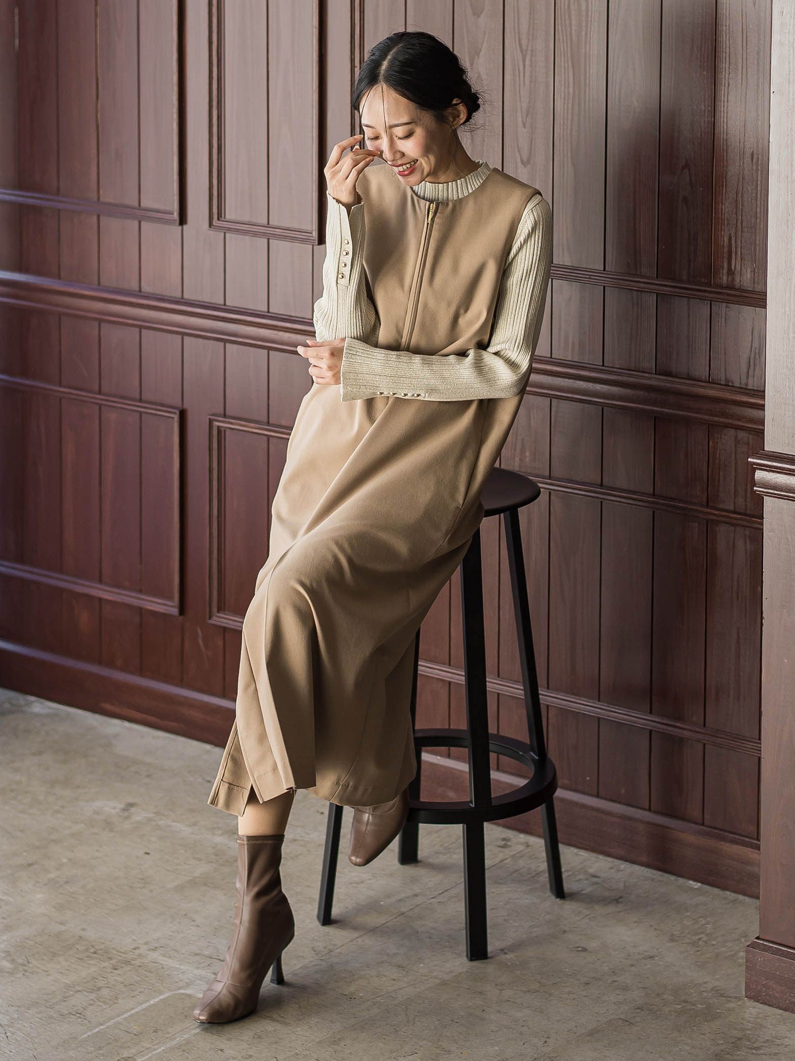 裏起毛サキソニーワンピース≪手洗い可能≫