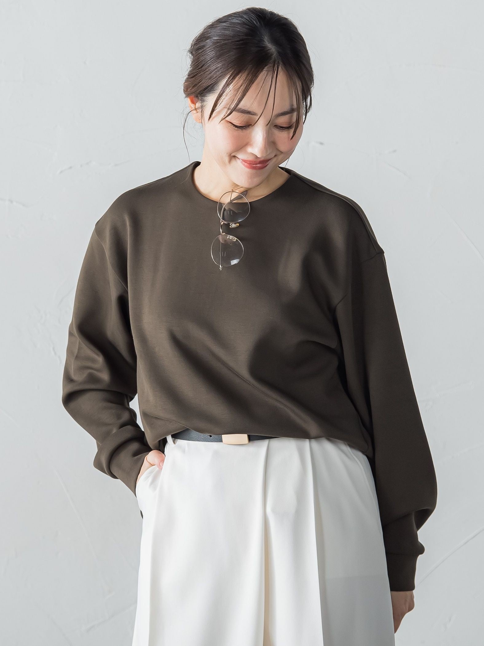 【WEB限定】《暖色美》裏起毛クルーネックトップス≪手洗い≫