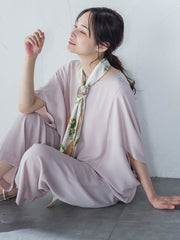【WEB限定】サテンフィールドレープブラウス≪セットアップ対応/洗濯機で洗える≫