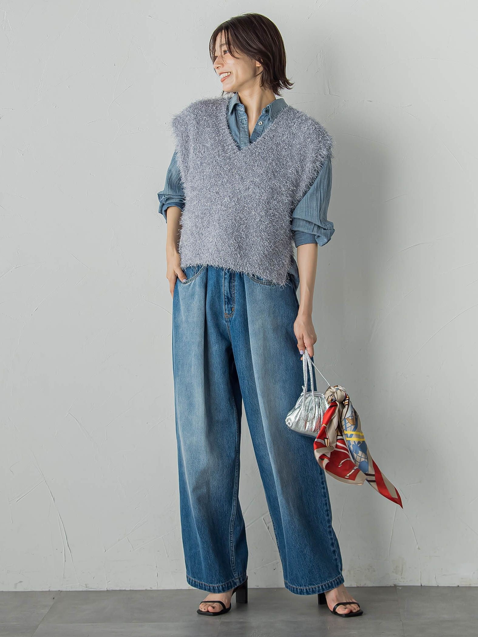 タックデニムパンツ≪洗濯機で洗える≫