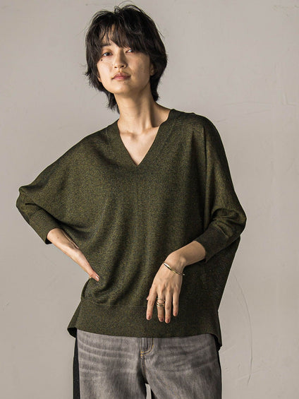 LEVITAシアーVネックドルマンニットプルオーバー≪手洗い可能≫
