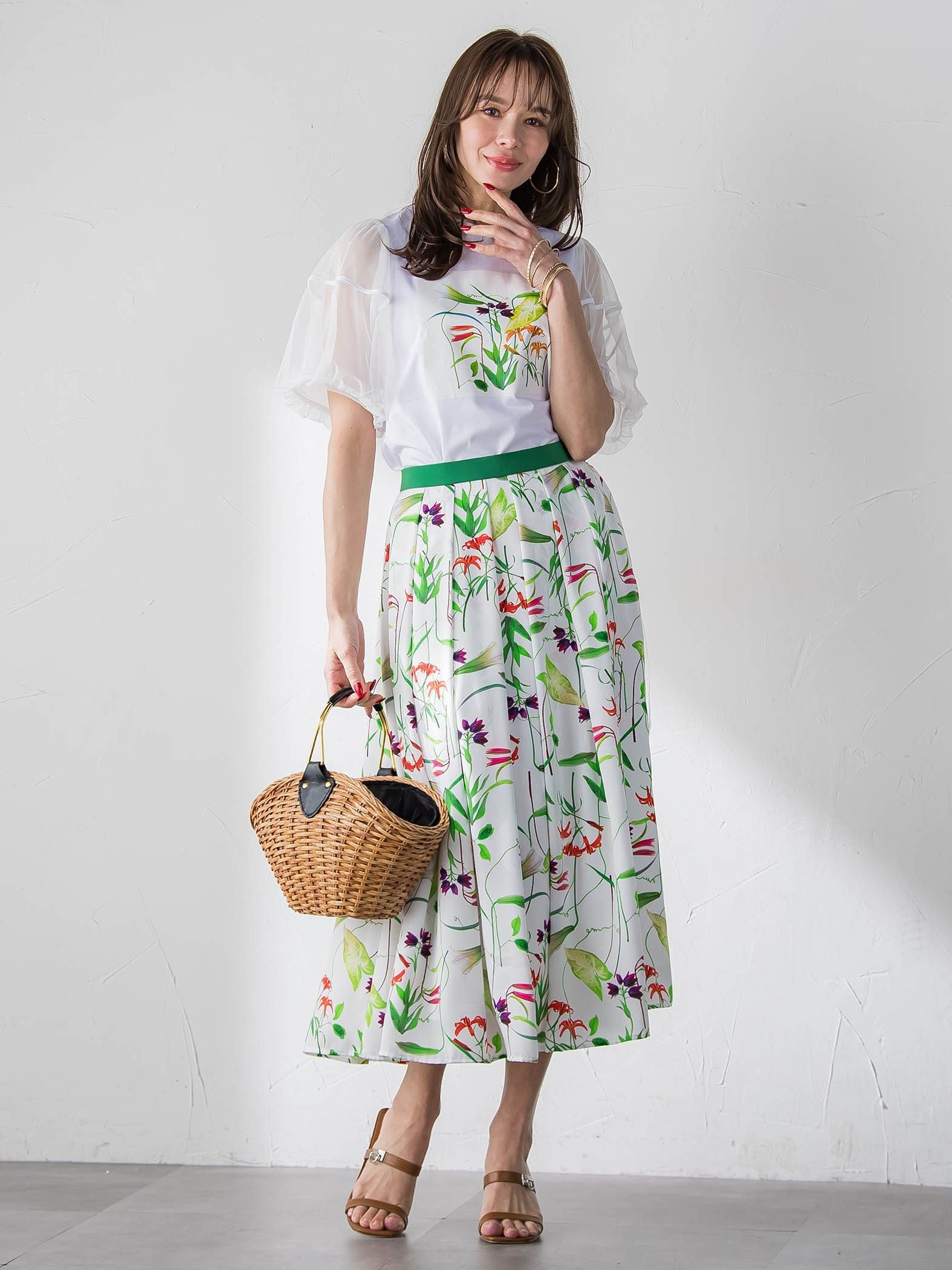 【KEITA KAWASAKI × Viaggio Bluコラボ】袖チュールプリントTシャツ