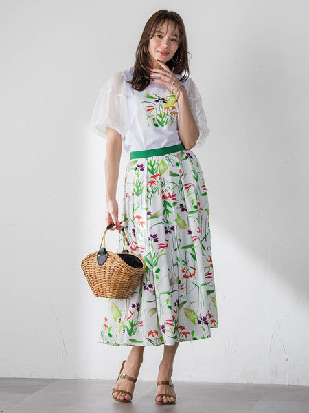 【KEITA KAWASAKI × Viaggio Bluコラボ】袖チュールプリントTシャツ