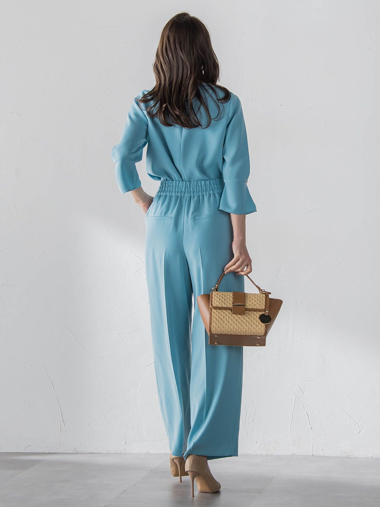 サスペンダー付きダブルサテンパンツ