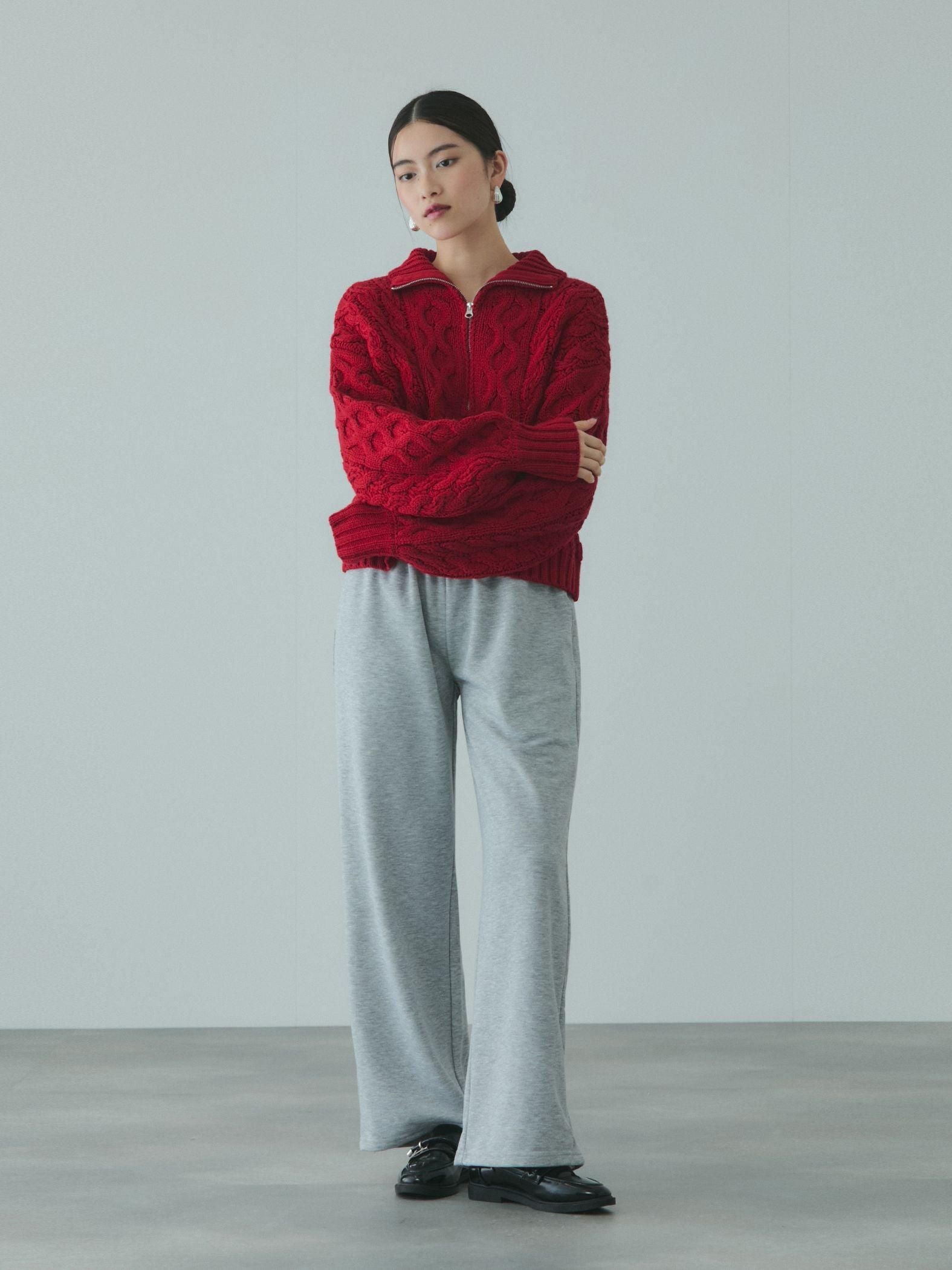 バルキーケーブルハーフジップニット≪手洗い可能≫