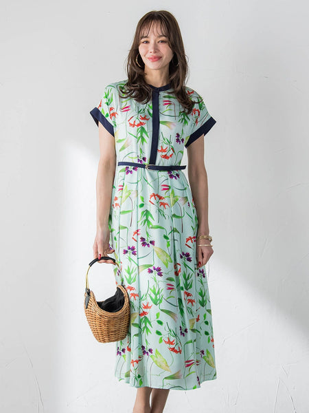 【KEITA KAWASAKI × Viaggio Bluコラボ】リリープリントワンピース