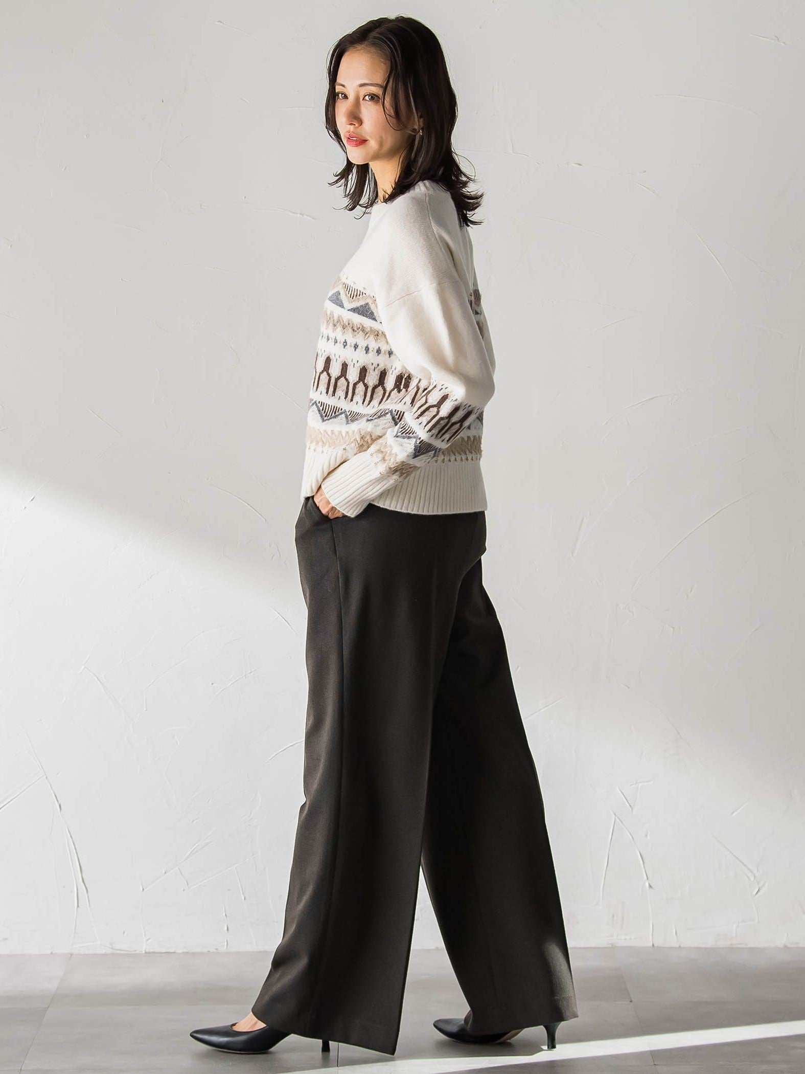 両面起毛ドロストワイドパンツ