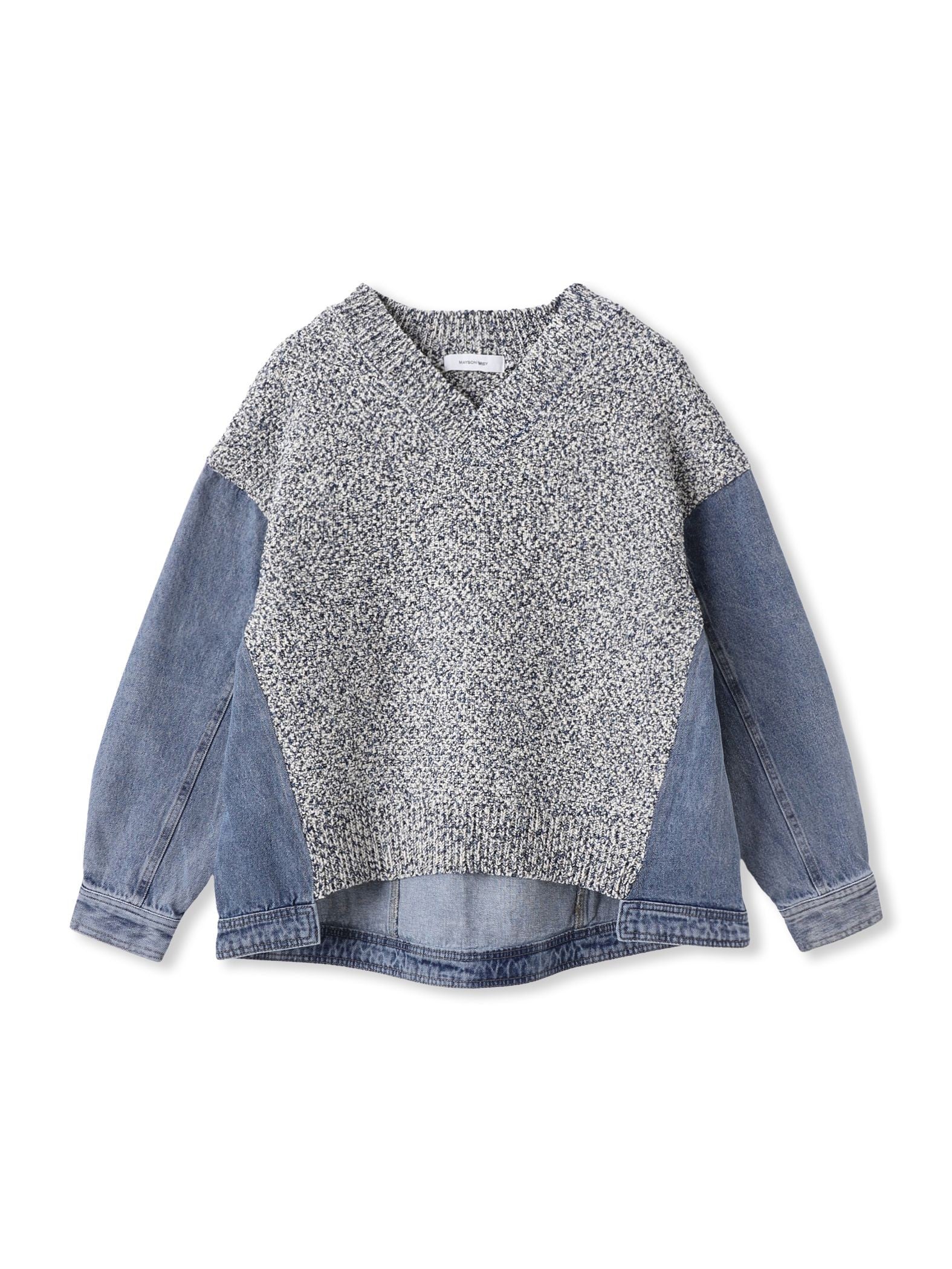 デニムドッキングVネックニットプルオーバー≪洗濯機で洗える≫