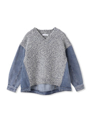 デニムドッキングVネックニットプルオーバー≪洗濯機で洗える≫