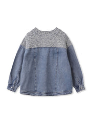 デニムドッキングVネックニットプルオーバー≪洗濯機で洗える≫