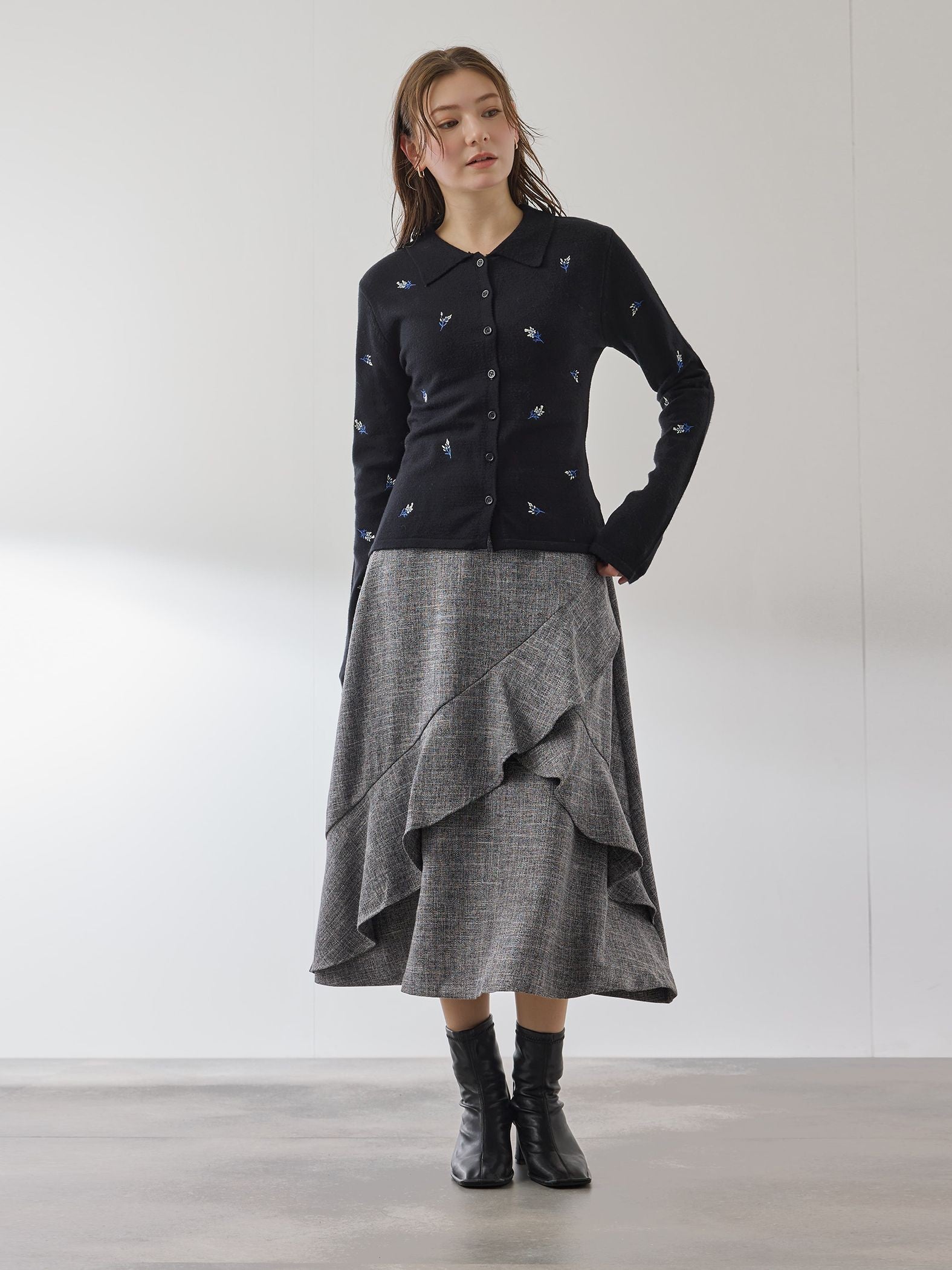 ツィードライクアシメフリルスカート≪手洗い可能≫