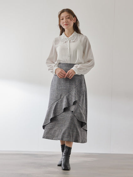 ツィードライクアシメフリルスカート≪手洗い可能≫