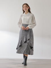 ツィードライクアシメフリルスカート≪手洗い可能≫