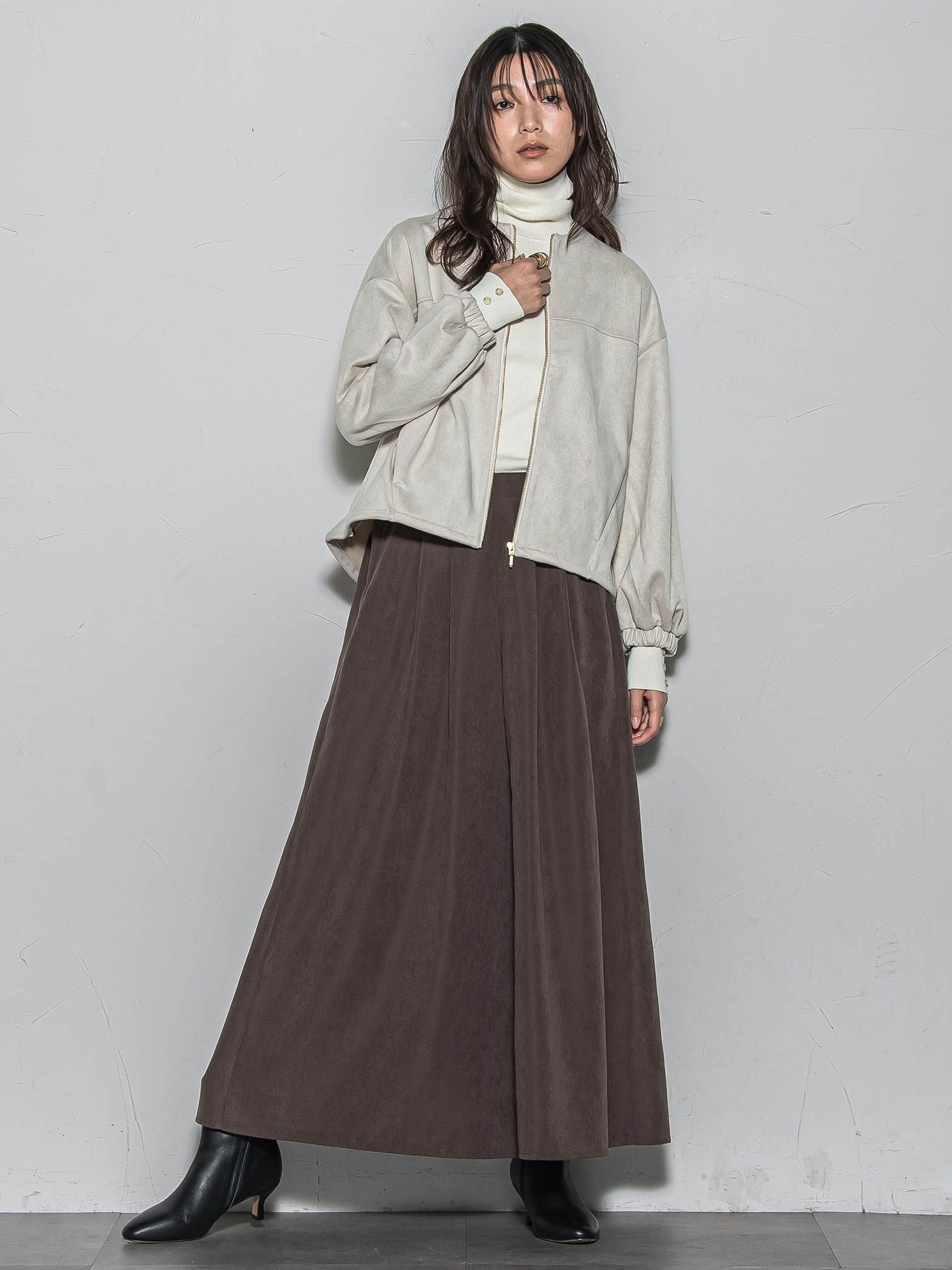 【WEB限定】マシュマロスウェードノーカラーブルゾン≪手洗い可能≫