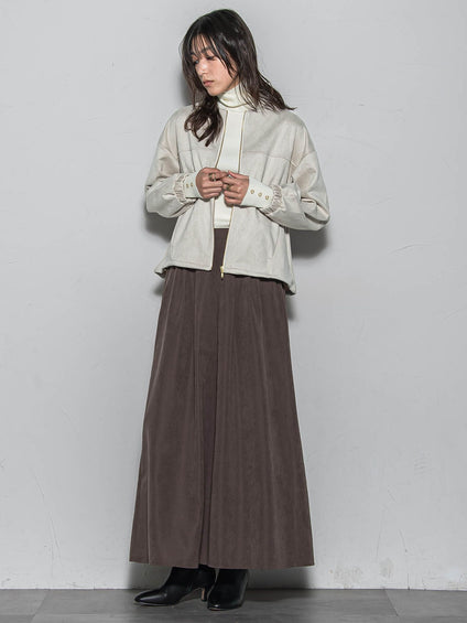 【WEB限定】マシュマロスウェードノーカラーブルゾン≪手洗い可能≫