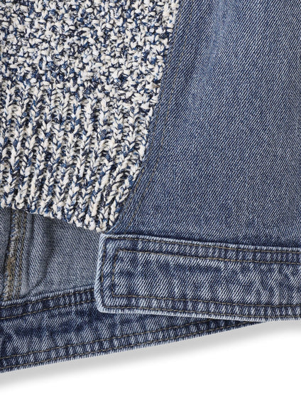 デニムドッキングVネックニットプルオーバー≪洗濯機で洗える≫