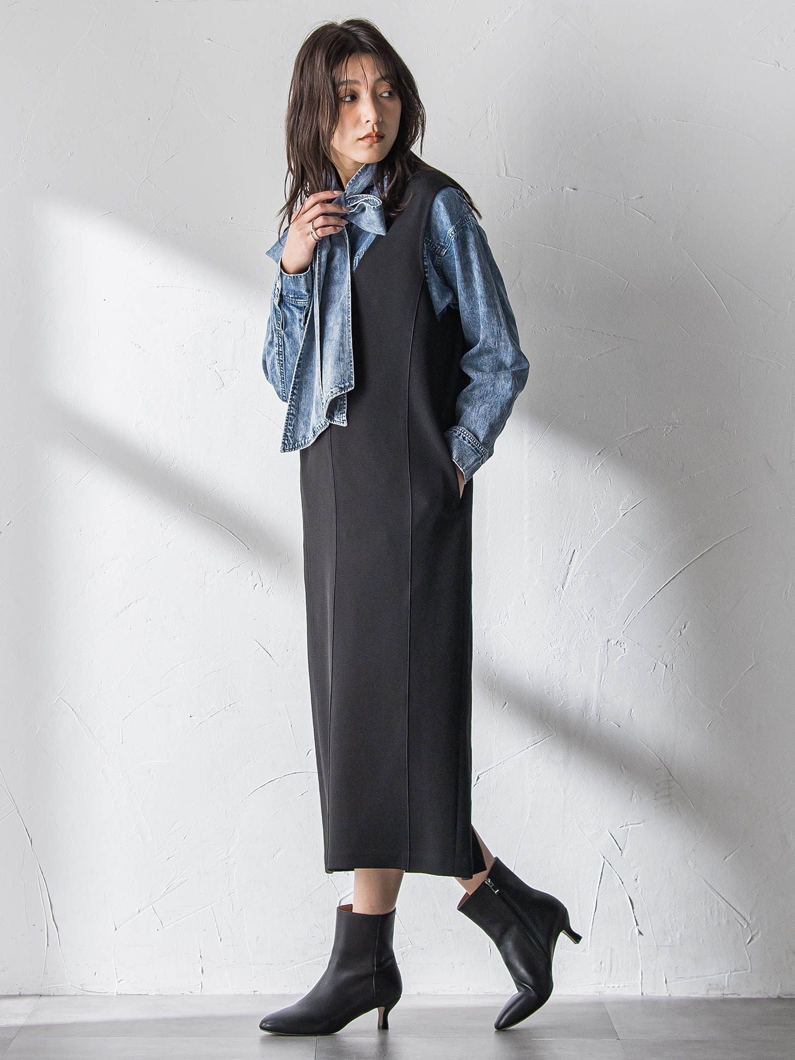 【えらべるSET UP】叶えるVネックジャンパードレス≪手洗い可能≫