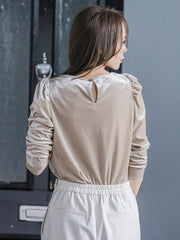 パフ袖ベロアカットソー≪手洗い可能≫