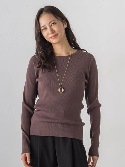 【Skinea】≪着るスキンケア≫リブクルーネックニット