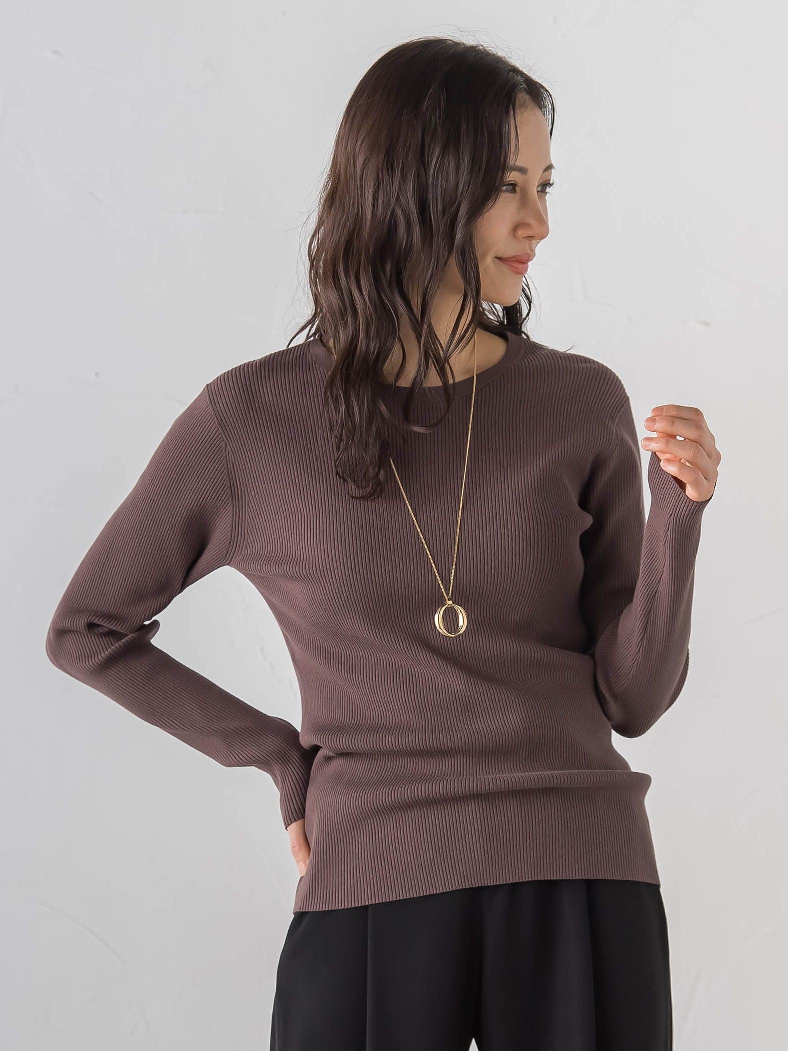 【Skinea】≪着るスキンケア≫リブクルーネックニット