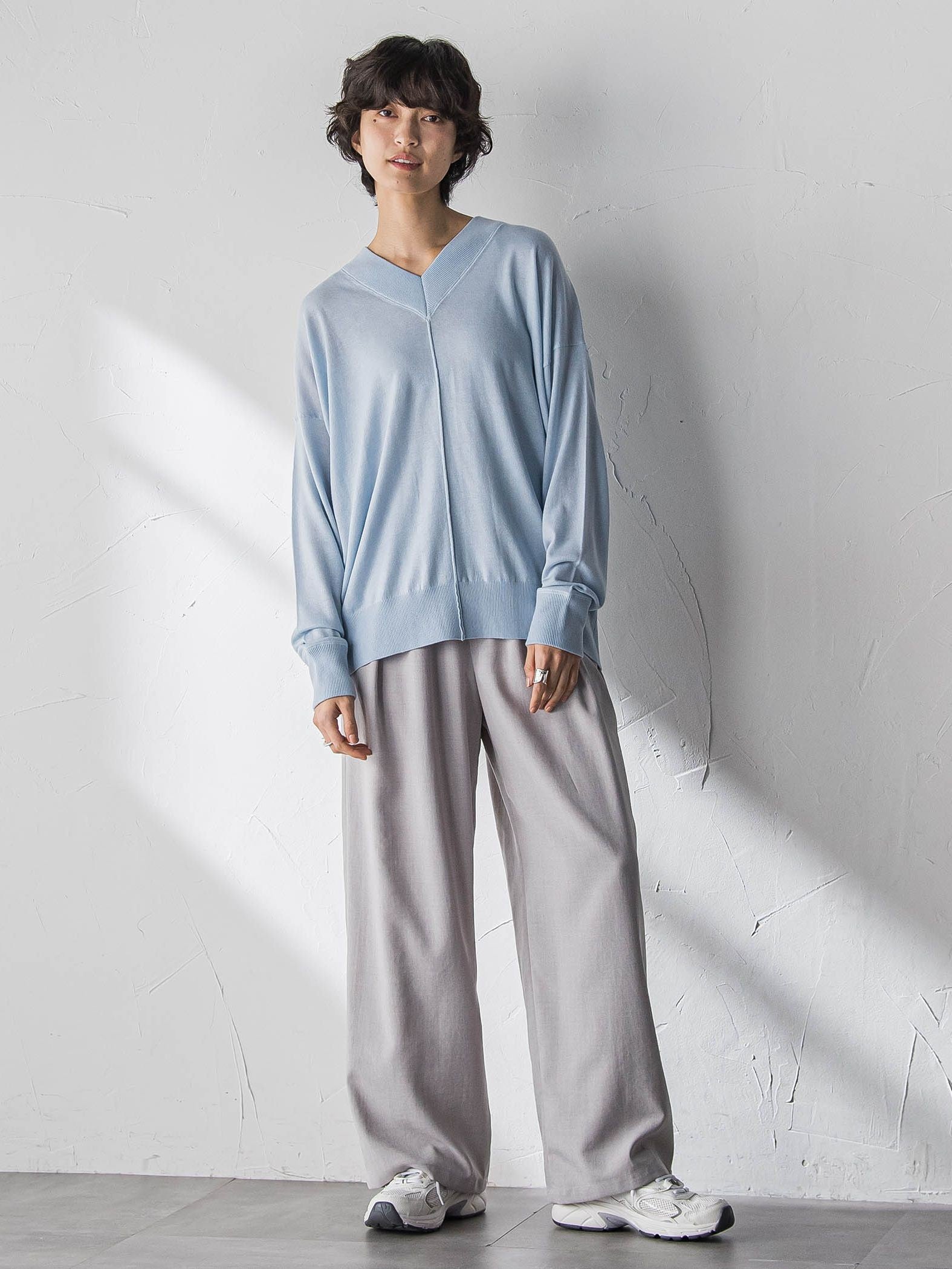 【新色追加】Vネックコクーンニットプルオーバー≪手洗い可能≫