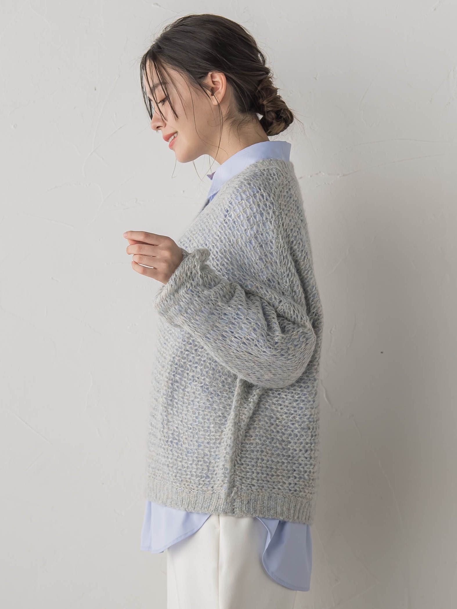 【WEB限定】モヘヤラメVネックショートプルオーバー≪手洗い可能≫