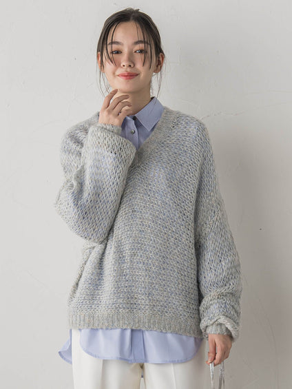 【WEB限定】モヘヤラメVネックショートプルオーバー≪手洗い可能≫