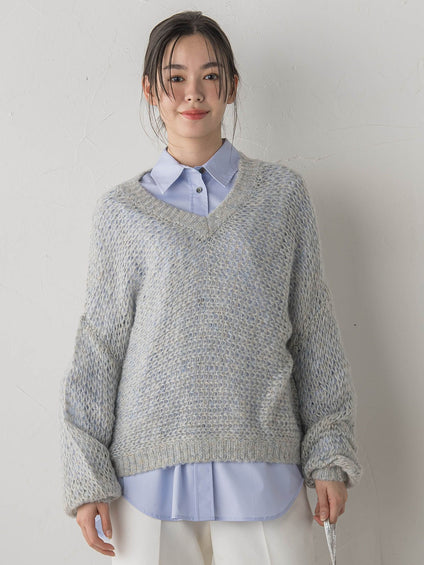 【WEB限定】モヘヤラメVネックショートプルオーバー≪手洗い可能≫