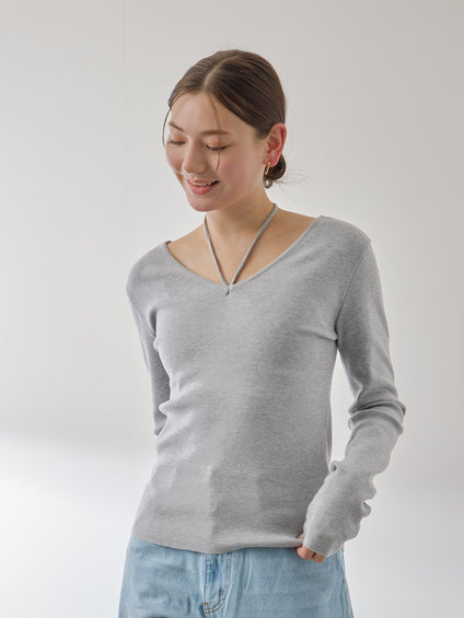 ストリング付バレエネックリブニット≪手洗い可能≫