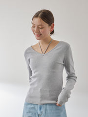 ストリング付バレエネックリブニット≪手洗い可能≫