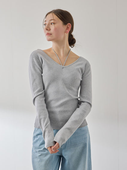 ストリング付バレエネックリブニット≪手洗い可能≫