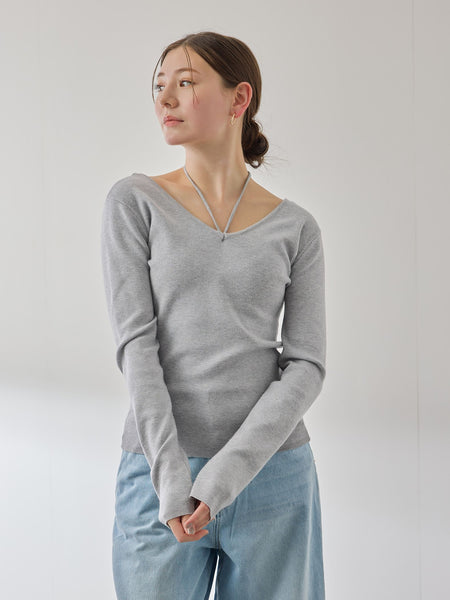 ストリング付バレエネックリブニット≪手洗い可能≫