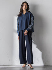 ストライプスリーブハーフジッププルオーバー≪手洗い可能≫