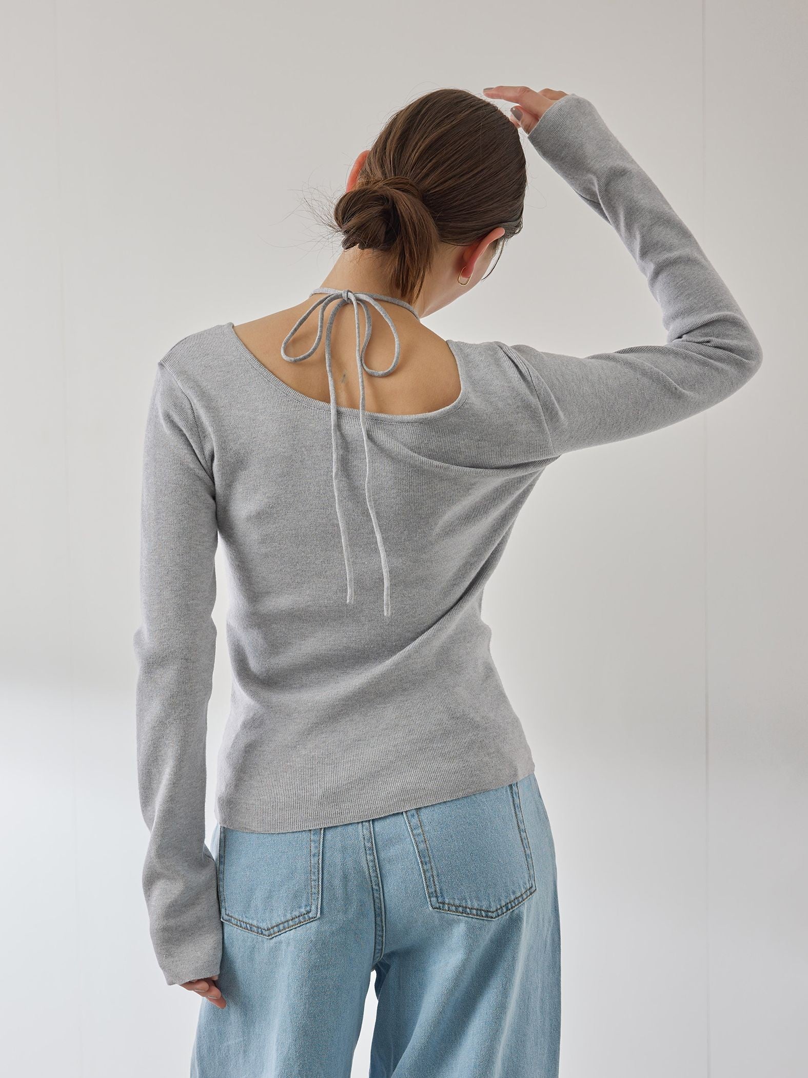 ストリング付バレエネックリブニット≪手洗い可能≫