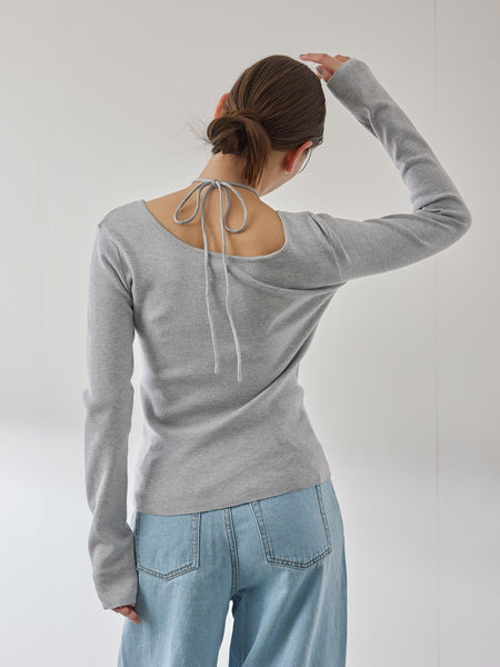 ストリング付バレエネックリブニット≪手洗い可能≫