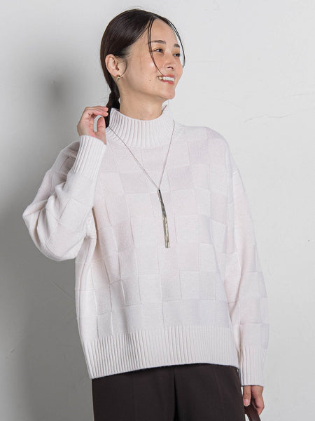 格子柄ハイネックニット≪洗える≫