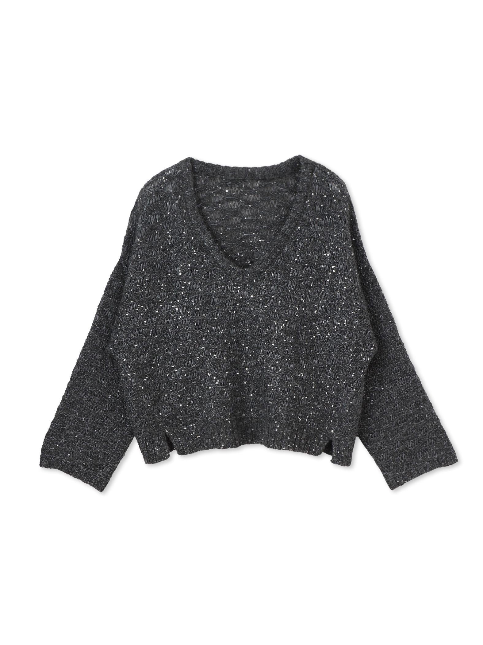 【WEB限定】スパンコールシャギーニットプルオーバー≪手洗い可能≫