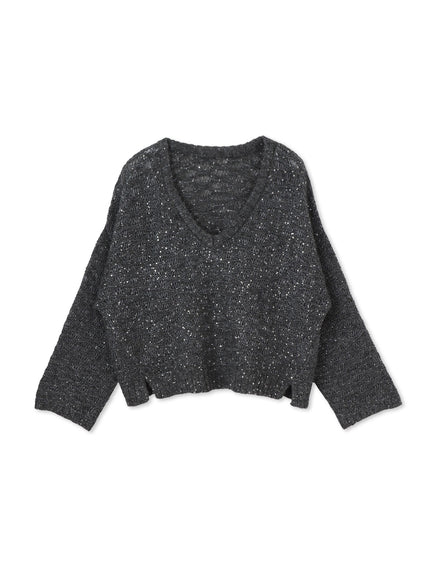【WEB限定】スパンコールシャギーニットプルオーバー≪手洗い可能≫