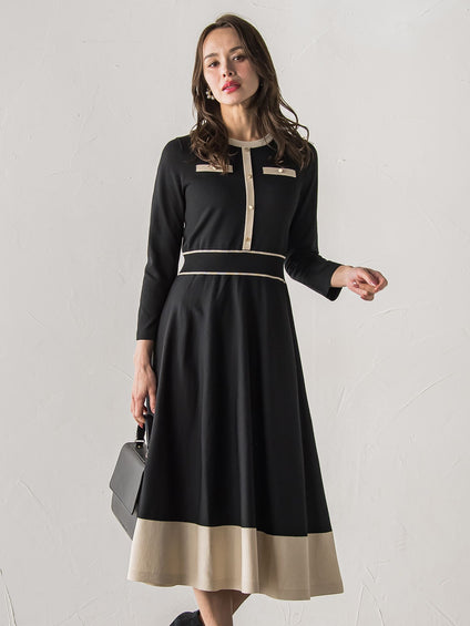 バイカラーニットワンピース