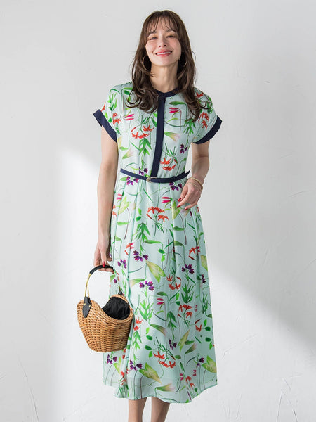 【KEITA KAWASAKI × Viaggio Bluコラボ】リリープリントワンピース