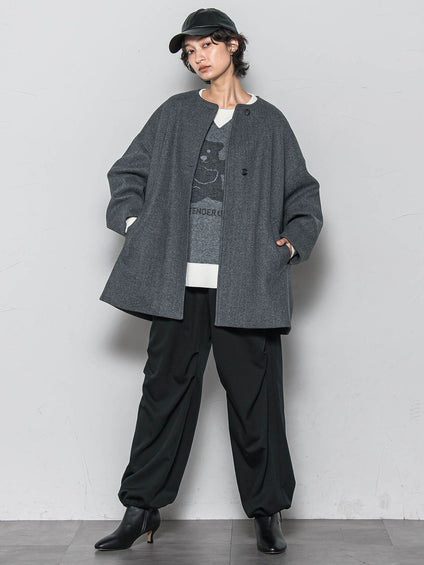 ライトジャージメルトンノーカラーミドルコート