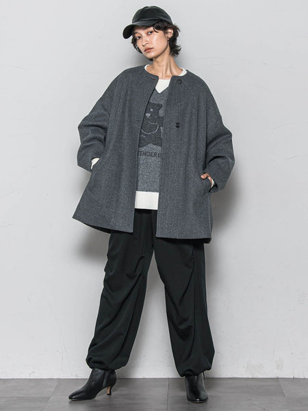 ライトジャージメルトンノーカラーミドルコート